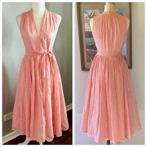 NWT Kate Spade Gingham Burnout Tie Waist Bow Midi Dress Donut Pink